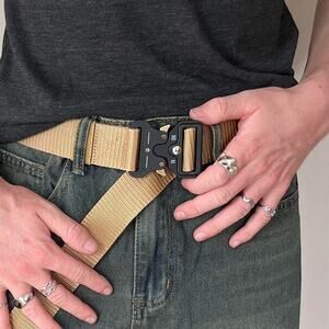 Y2k tan tactical military unique buckle design belt